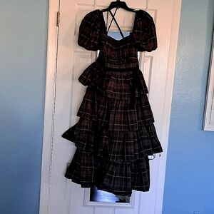 Antonio Melani Party Dress size 12, black/ green/ blue plaid. Looks like taffeta